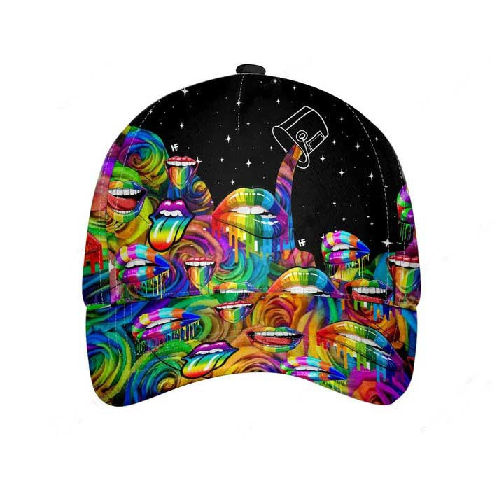 Lgbt Lips And Flowers Classic Cap, Rainbow 3D All Over Printed Baseball Cap For Pride Month, Gaymer Cap Trucker Hats Custom Hats Gifts For Men & Women