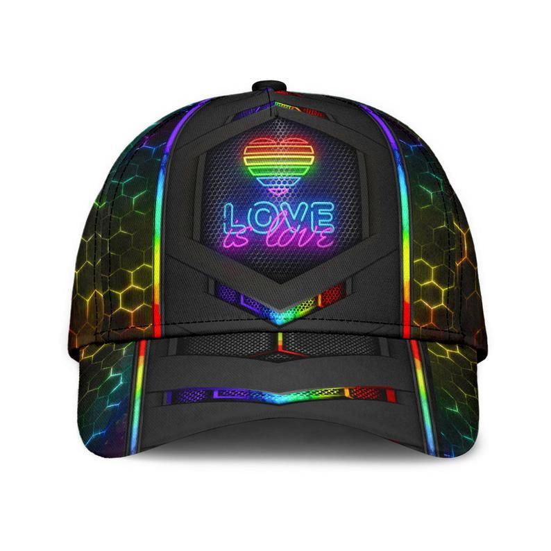 Lgbt Neon Hexagon Hat Classic Cap Strapback Cap 3D, Gift For Her, Human Cap, Trending Cap, American Cap Trucker Hats Custom Hats Gifts For Men & Women
