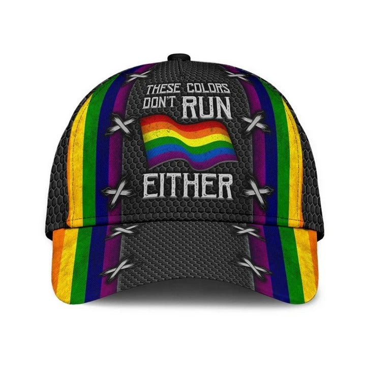 LGBT Pride Cap, These Colors Don't Run Either LGBT Printing Baseball Cap Hat, Pride Accessories Trucker Hats Custom Hats Gifts For Men & Women