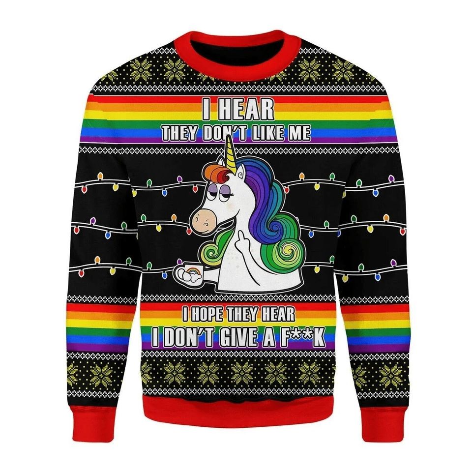 LGBT Unicorn I Don't Give A F**k Ugly Christmas Sweater