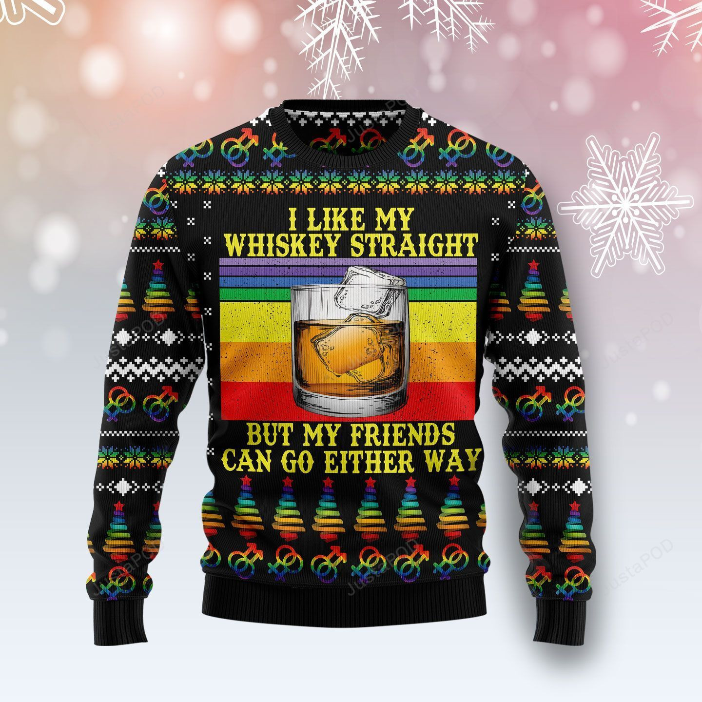 Lgbt Whiskey Straight Ugly Christmas Sweater Adult 3D Funny Matching for family