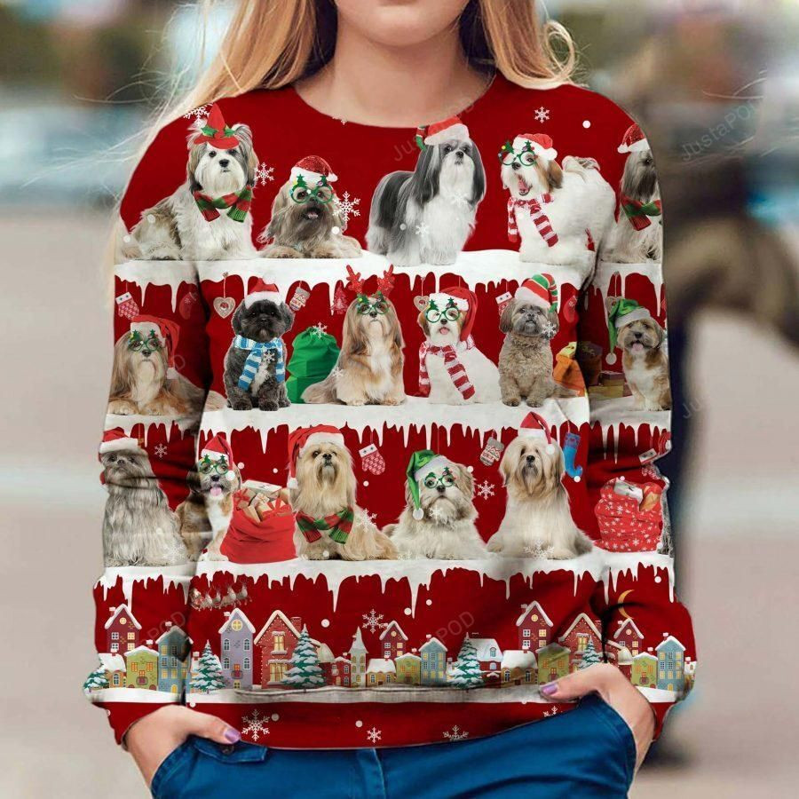 Lhasa Apso Snow Christmas Ugly Christmas Sweater Adult 3D Funny Matching for family
