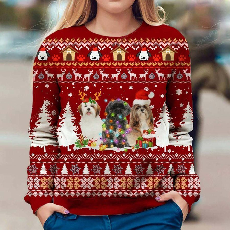 Lhasa Apso Xmas Ugly Christmas Sweater Adult 3D Funny Matching for family