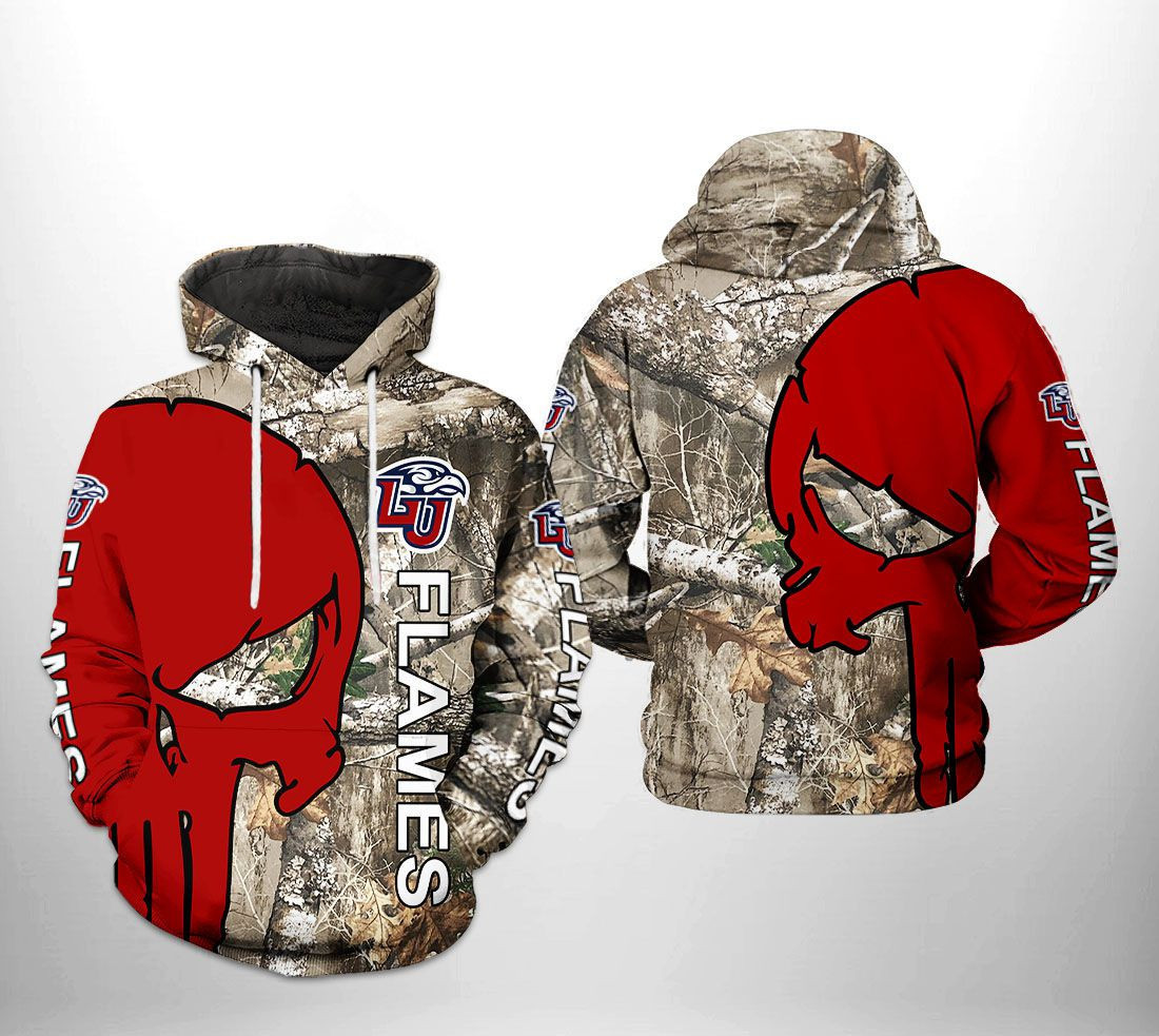 Liberty Flames NCAA Camo Veteran Hunting 3D All Over Print Hoodie, Zip Hoodie