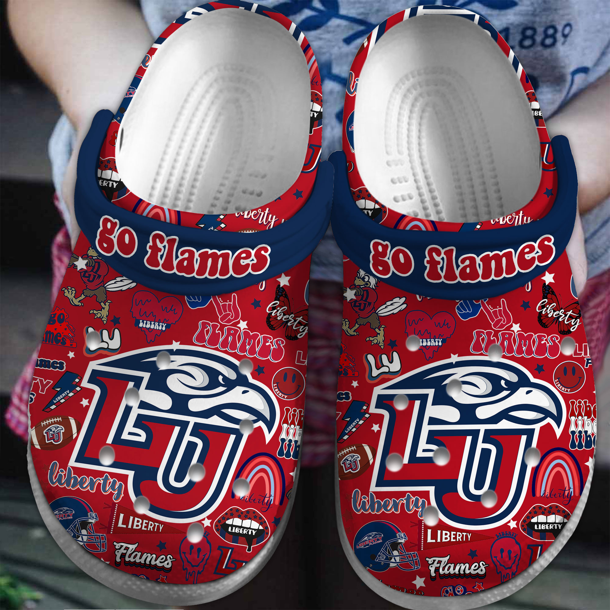 Liberty Flames NCAA Sport Crocs Crocband Clogs Shoes Comfortable For Men Women and Kids