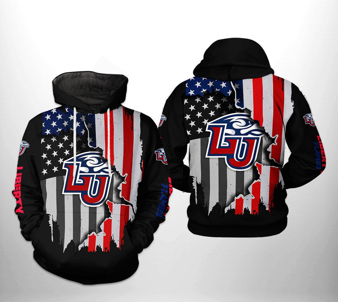 Liberty Flames NCAA US Flag 3D All Over Print Hoodie, Zip Hoodie