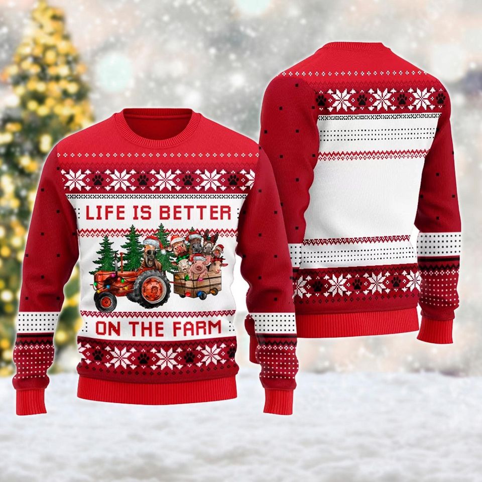 Life is Better on the Farm Ugly Sweater, Happy Farm Christmas
