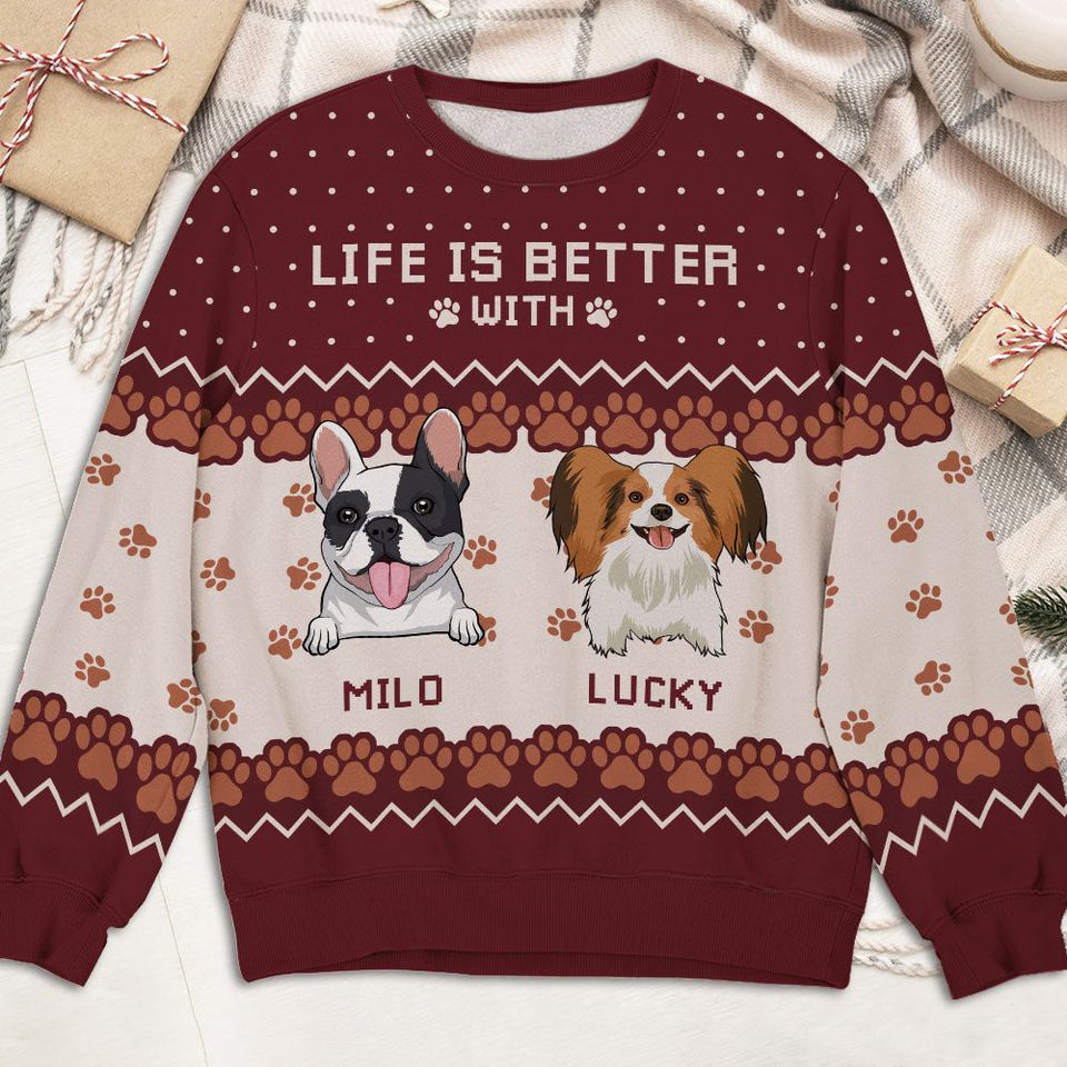 Life Is Better - Personalized All-Over-Print Sweatshirt - Christmas Gift For Pet Owners, Pet Lovers, Dog Lovers - Image 2