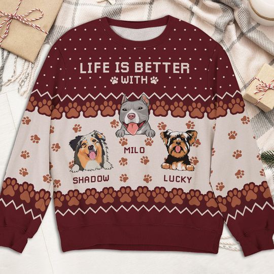 Life Is Better - Personalized All-Over-Print Sweatshirt - Christmas Gift For Pet Owners, Pet Lovers, Dog Lovers - Image 6