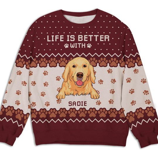 Life Is Better - Personalized All-Over-Print Sweatshirt - Christmas Gift For Pet Owners, Pet Lovers, Dog Lovers - Image 4