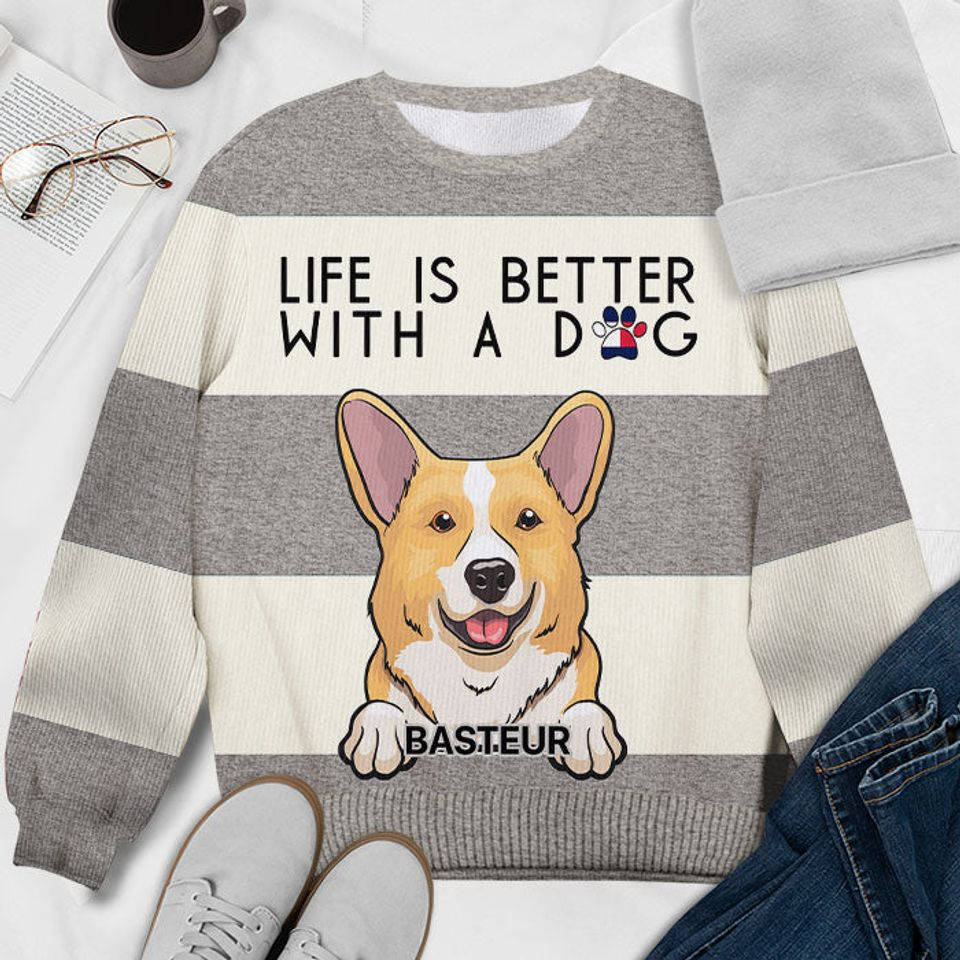 Life Is Better With A Dog - Personalized Unisex Ugly Christmas Sweatshirt - Gift For Dog Lovers, Pet Lovers, Christmas Gift