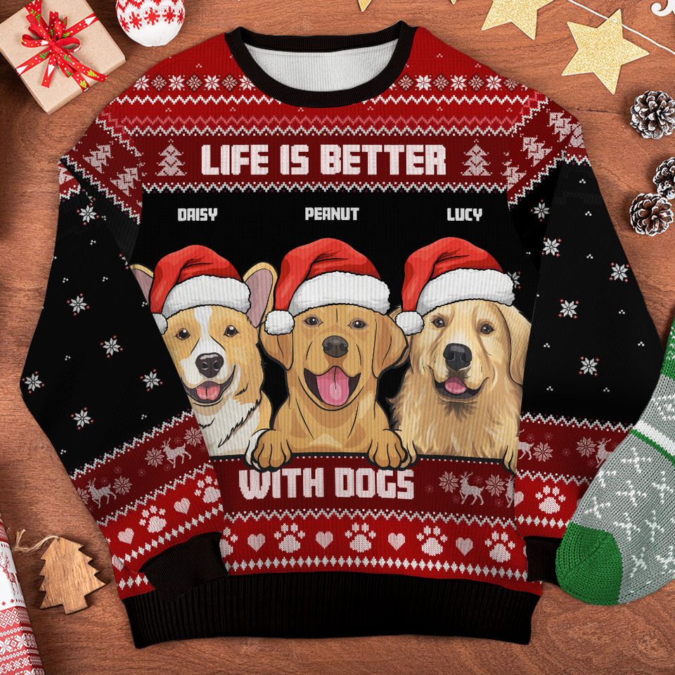 Life Is Better With Dogs - Personalized Custom Unisex Ugly Christmas Sweatshirt,Gift For Dog Lovers, Pet Lovers - Image 5