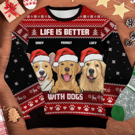 Life Is Better With Dogs - Personalized Custom Unisex Ugly Christmas Sweatshirt,Gift For Dog Lovers, Pet Lovers - Image 10