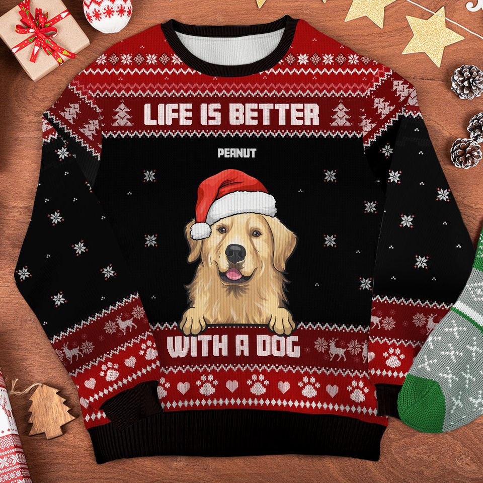 Life Is Better With Dogs - Personalized Custom Unisex Ugly Christmas Sweatshirt,Gift For Dog Lovers, Pet Lovers - Image 4