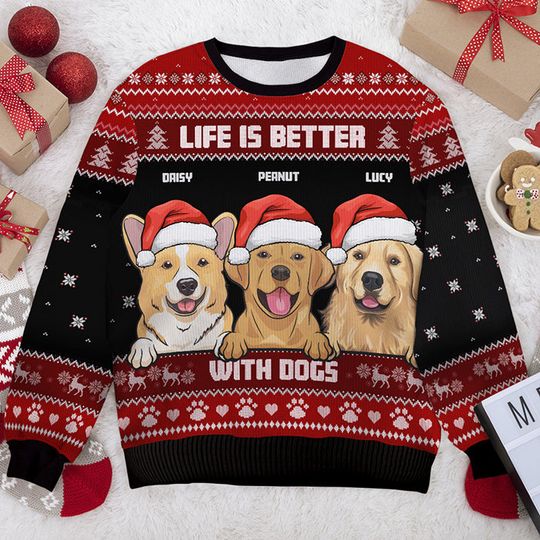 Life Is Better With Dogs - Personalized Custom Unisex Ugly Christmas Sweatshirt,Gift For Dog Lovers, Pet Lovers - Image 6