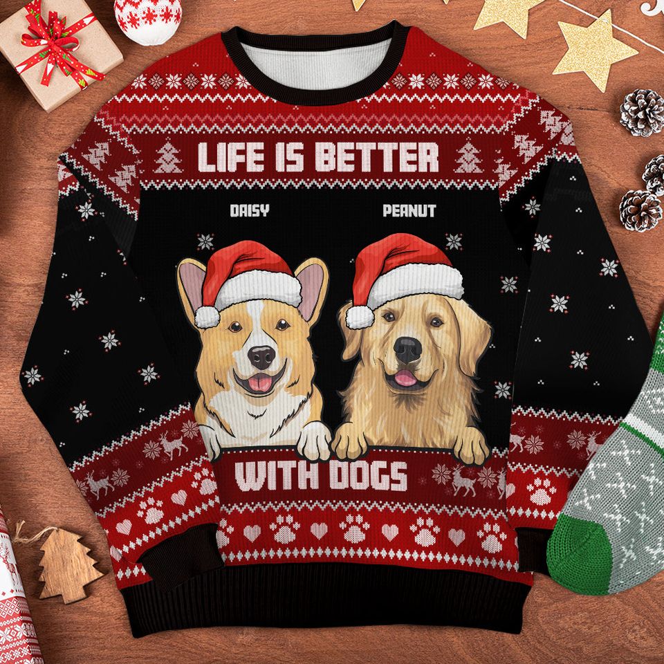 Life Is Better With Dogs - Personalized Custom Unisex Ugly Christmas Sweatshirt,Gift For Dog Lovers, Pet Lovers - Image 3