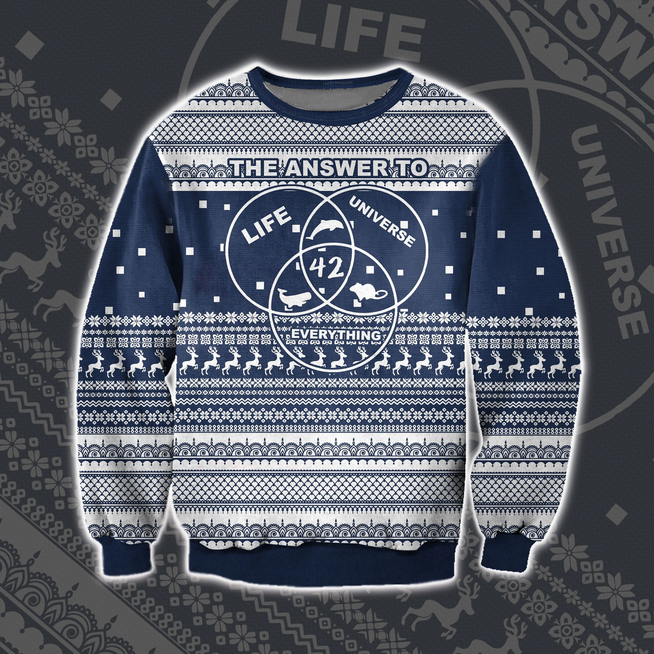 Life, The Universe And Everything 3D Print Ugly Christmas Sweater Adult 3D Funny Matching for family