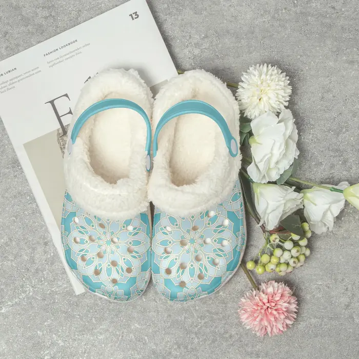 Light Blue Graphics Crocs Crocband Fleece Lined Clogs Shoes Comfortable For Men Women and Kids In Winter