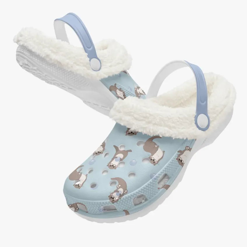 Light Blue Otter Crocs Crocband Fleece Lined Clogs Shoes Comfortable For Men Women and Kids In Winter