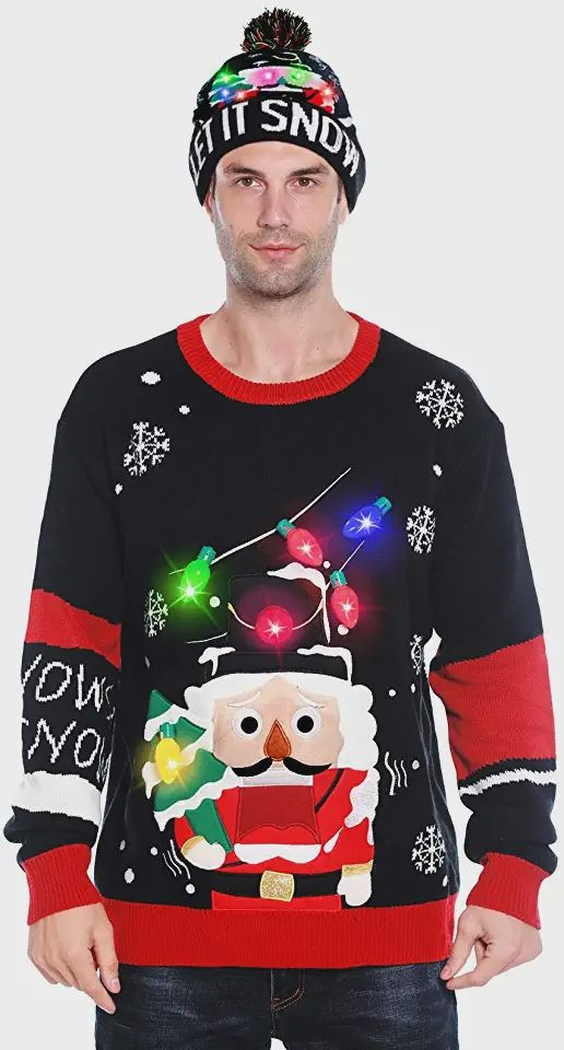 Light Up Men?S Christmas Sweater, Ugly Christmas Sweater Adult 3D Funny Matching for family