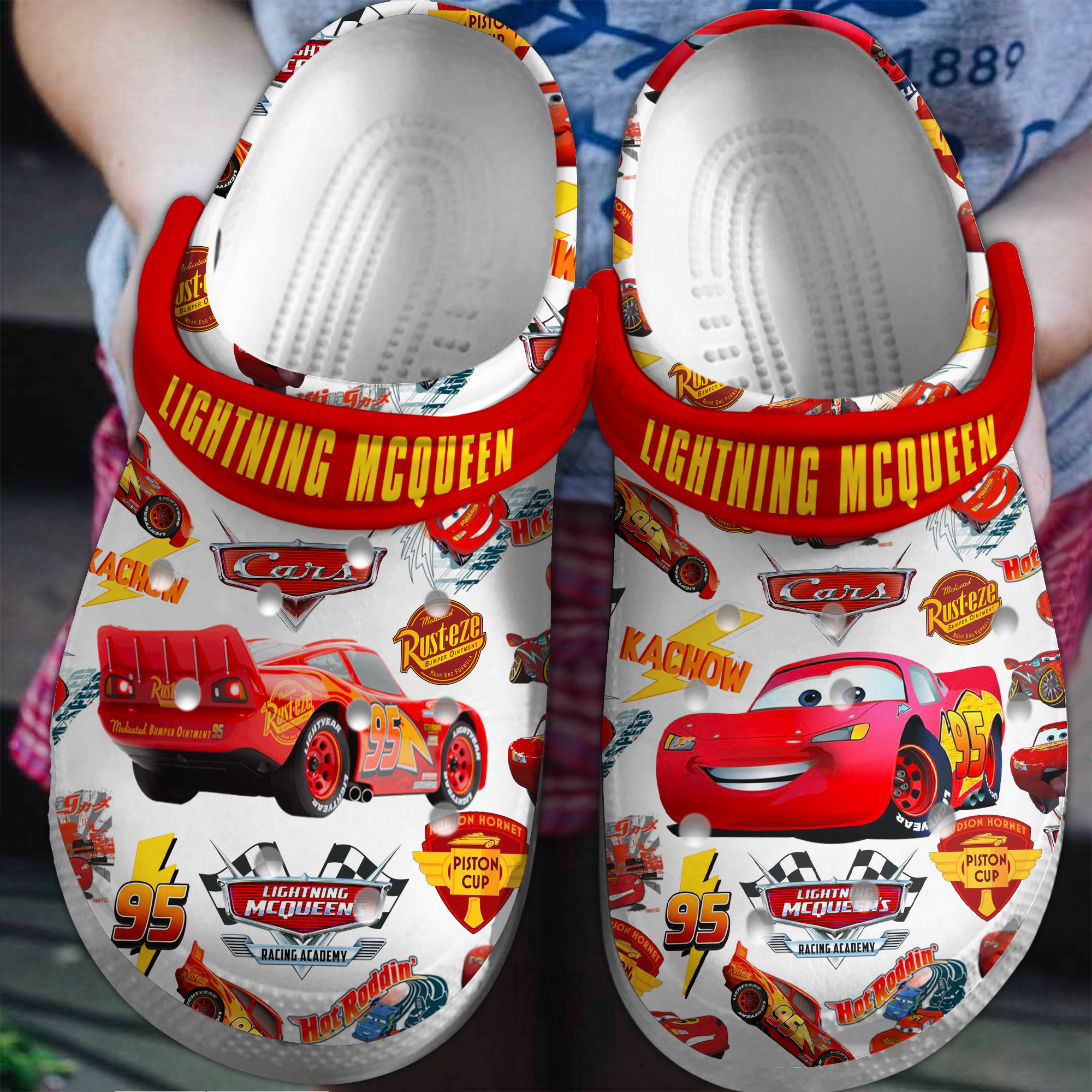Lightning Mcqueen Cartoon Crocs Crocband Clogs Shoes Comfortable For Men Women and Kids
