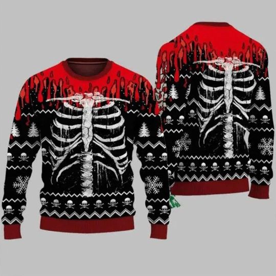Lights Skeleton Ugly Christmas Sweater, Christmas Skull Sweater, Christmas Sweater - Image 5