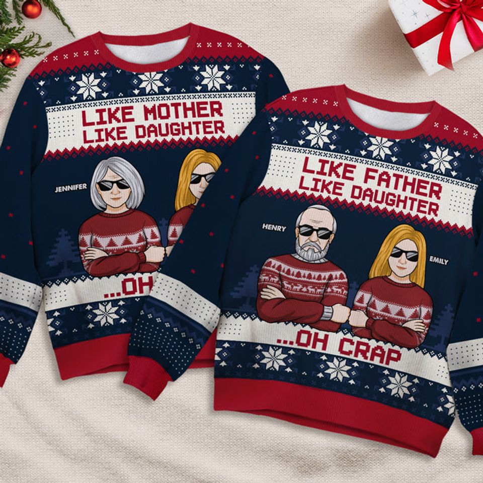 Like Parents Like Child - Personalized Custom Unisex Ugly Christmas Sweatshirt - Image 3