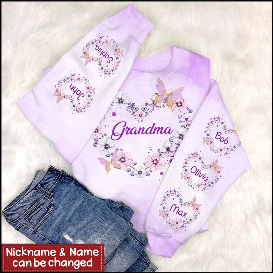 Lilac flowers with butterflies wreath Personalized 3D Sweatshirt Gift for Grandmas and moms