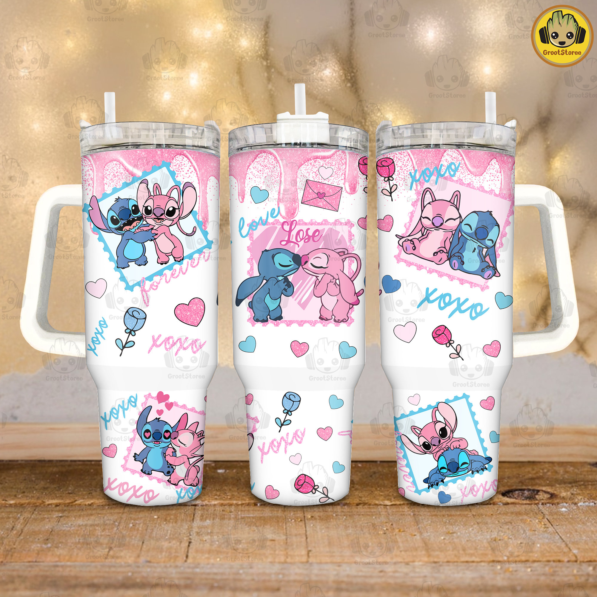 Lilo and Stitch Valentine XOXO Disney Cartoon Custom Stanley Cup 40 oz 30 oz Tumbler With HandleTVC2301912