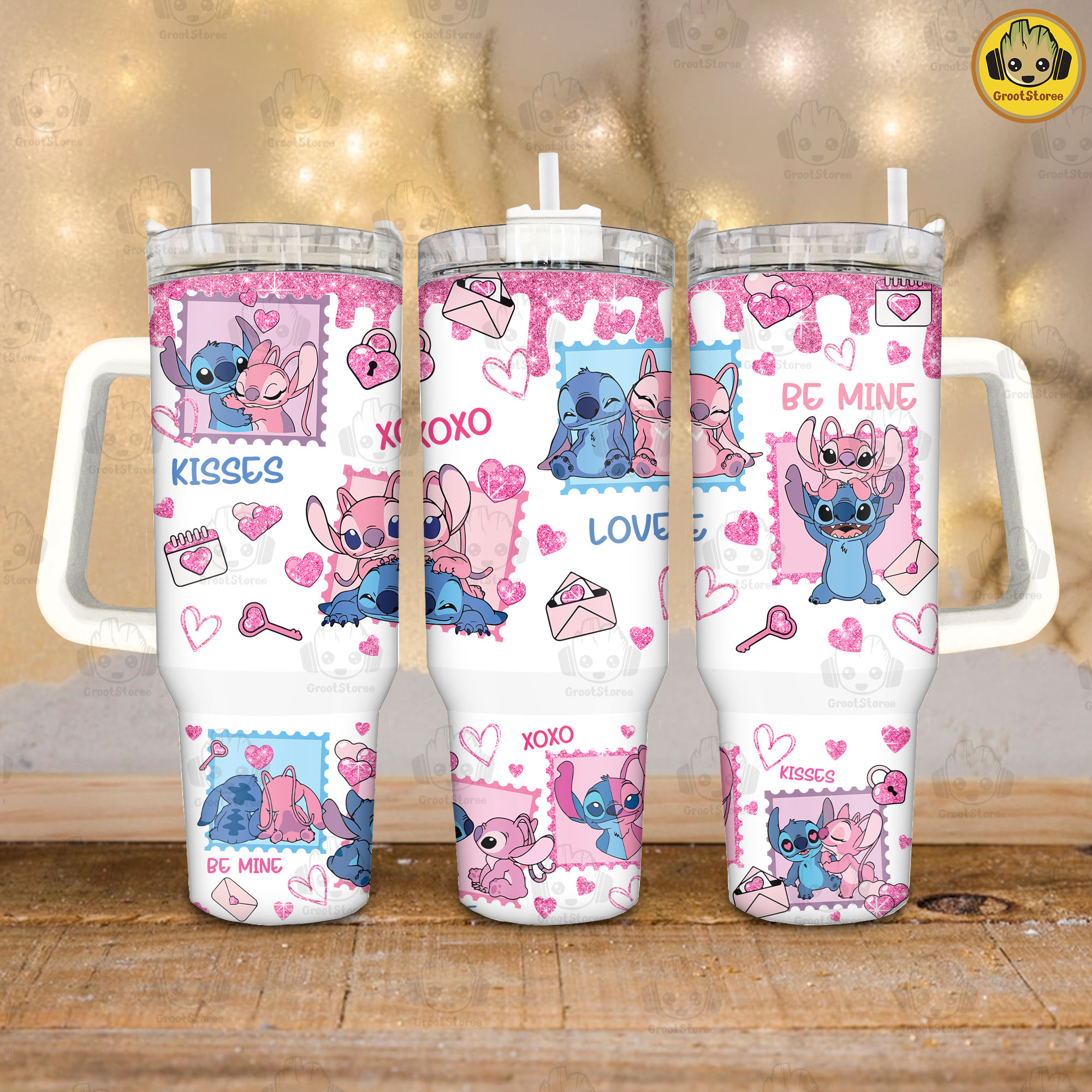 Lilo and Stitch Valentine XOXO Disney Cartoon Custom Stanley Cup 40 oz 30 oz Tumbler With HandleTVC2301912