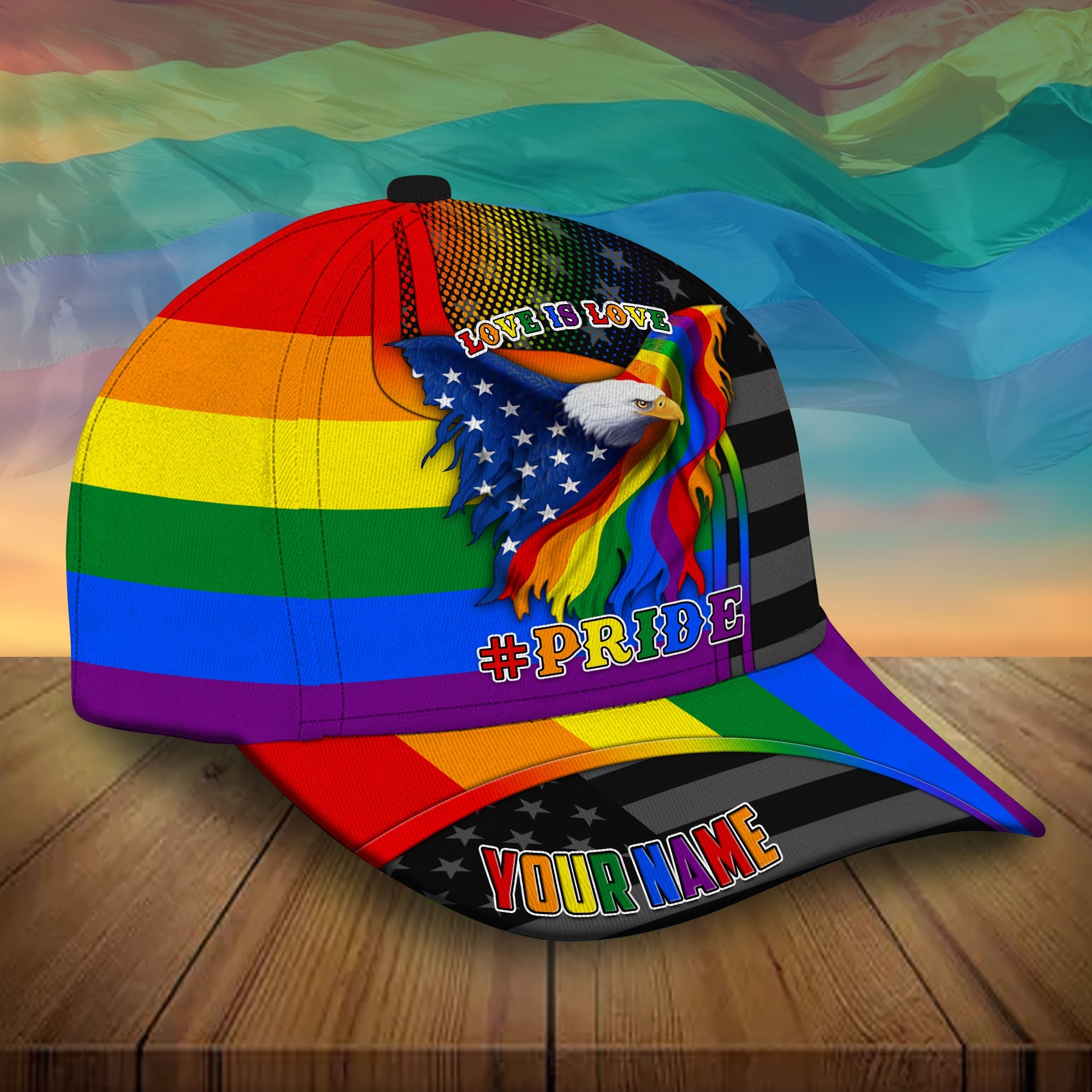 Limited Edition American Pride, Love Is Love Pride US Eagle Hats Personalized Trucker Hats Custom Hats Gifts For Men & Women