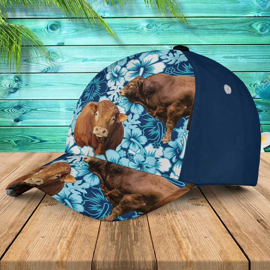 Limousin Blue Hibiscus Flowers Hawaiian Summer Hats, Limousin 3D Cap for Lovers Trucker Hats Custom Hats Gifts For Men & Women