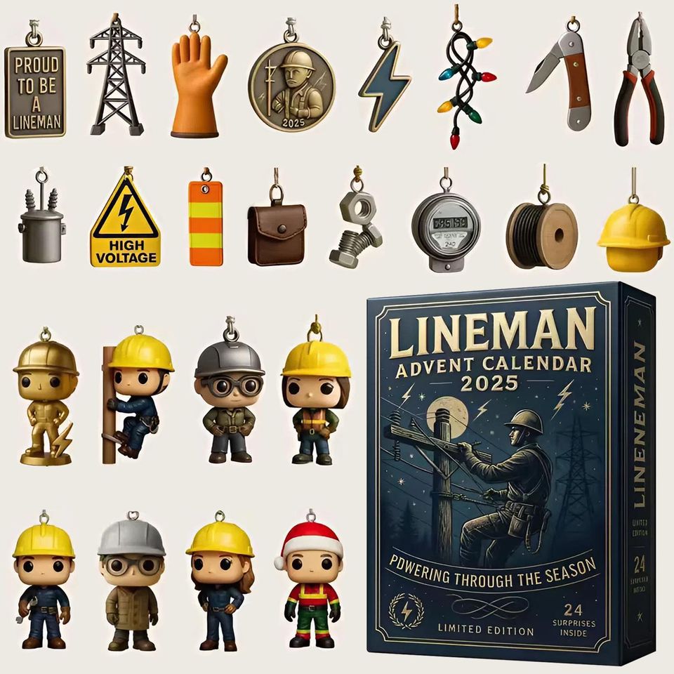 Lineman Advent Calendar 2025, 24 Day Lineman Figurines: Vintage Christmas Ornament Countdown