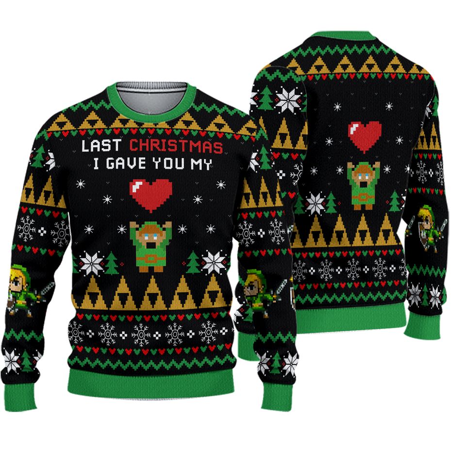 Link To My Heart Legend Of Zelda Ugly Christmas 3D Sweater, Gift For Game Lovers