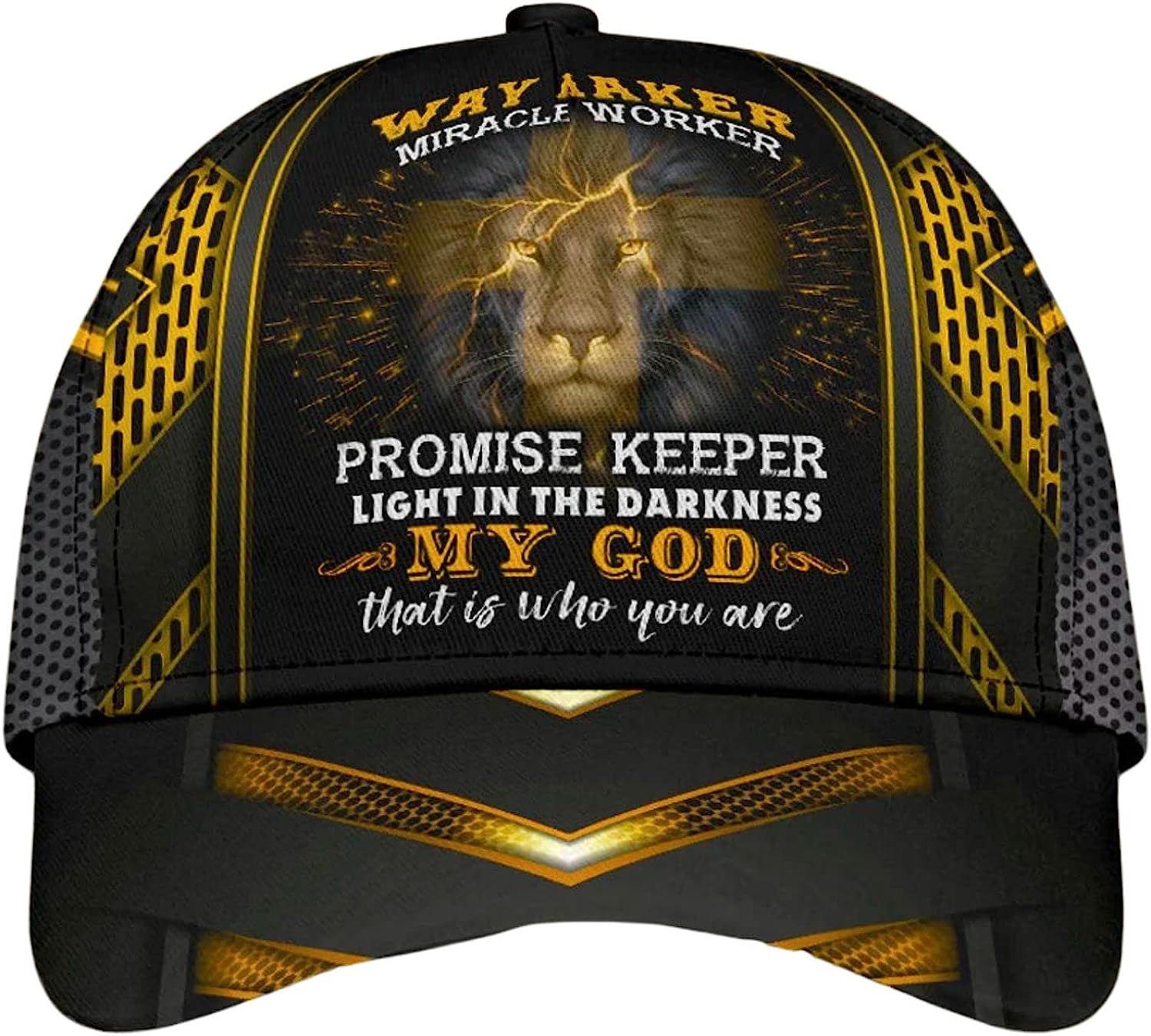 Lion Cross Way Maker, Miracle Worker, Promise Keeper All Over Print Baseball Cap - Christian Hats For Men Women Trucker Hats Custom Hats Gifts For Men & Women