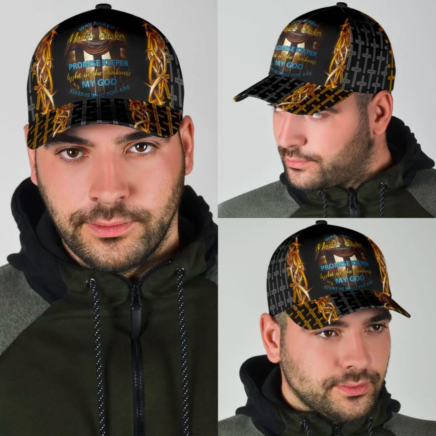 Lion Cross Way Maker, Miracle Worker, Promise Keeper All Over Print Baseball Cap - Christian Hats For Men Women Trucker Hats Custom Hats Gifts For Men & Women