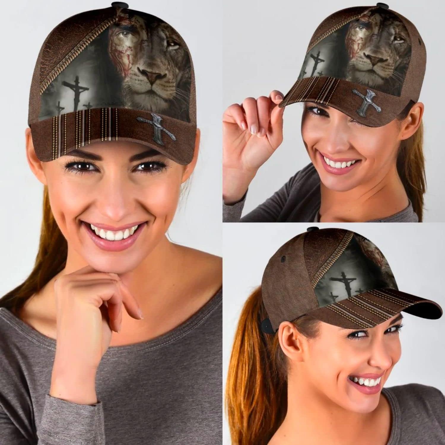 Lion Crucifixion Of Jesus Classic Hat All Over Print - Christian Hats for Men and Women Trucker Hats Custom Hats Gifts For Men & Women