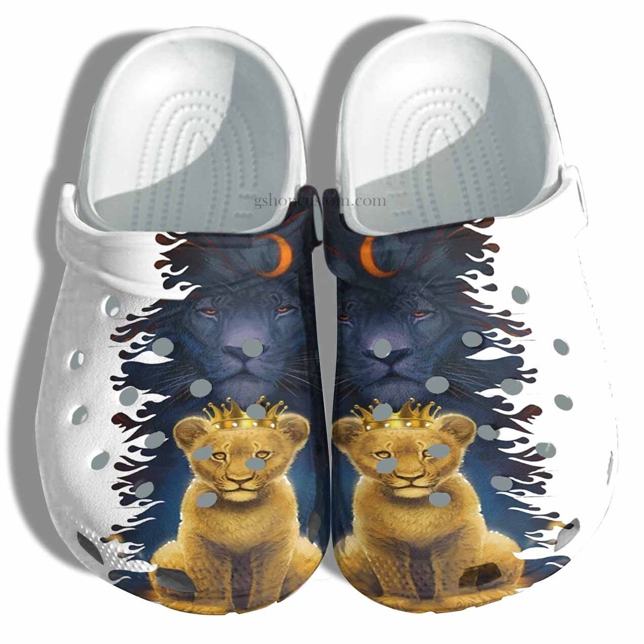 Lion Dad And Lion Son Love To The Moon And Back Croc Shoes Gift Men Father Day- Father Lion Shoes Customize Name