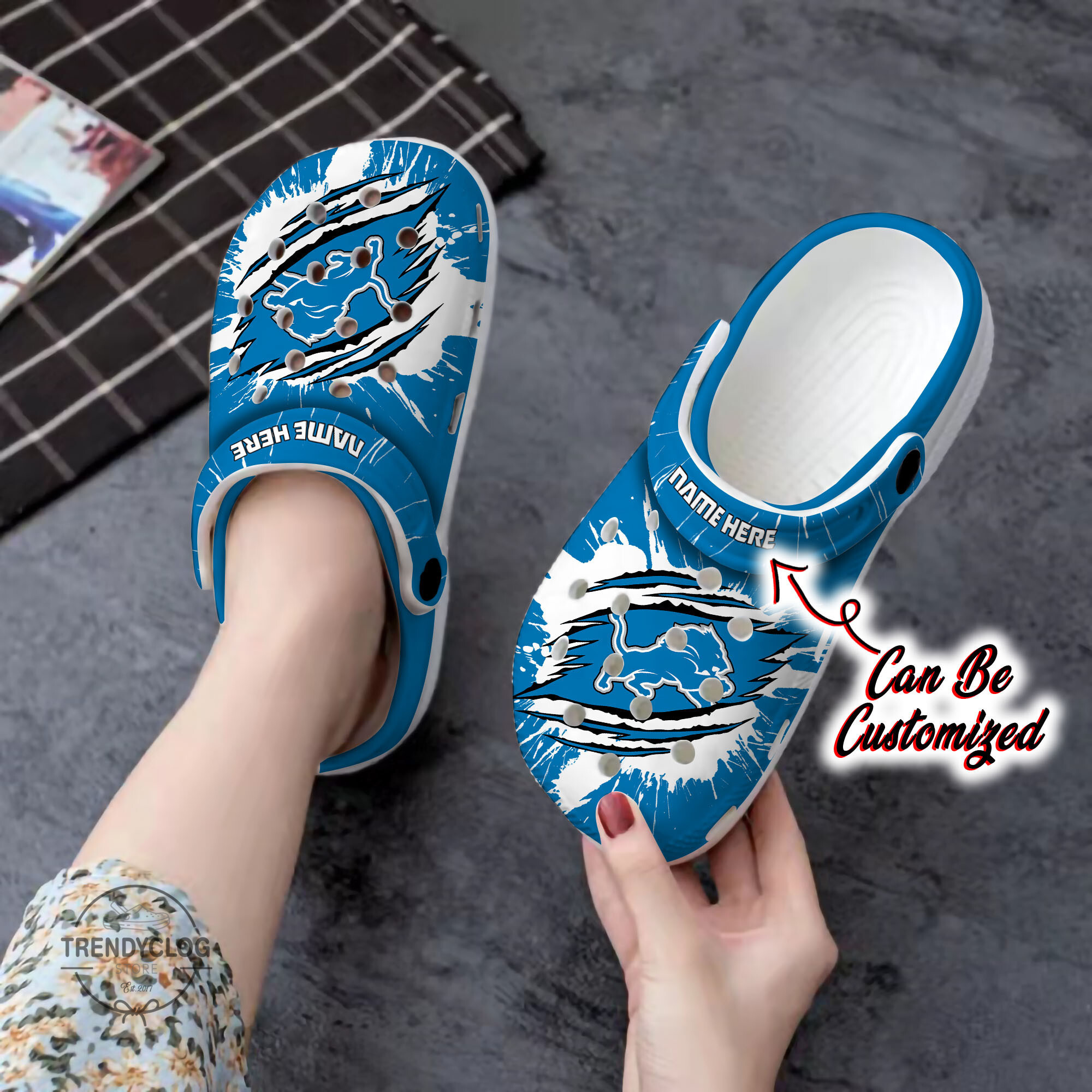Lions Personalized DLions Football Ripped Claw Clog Shoes