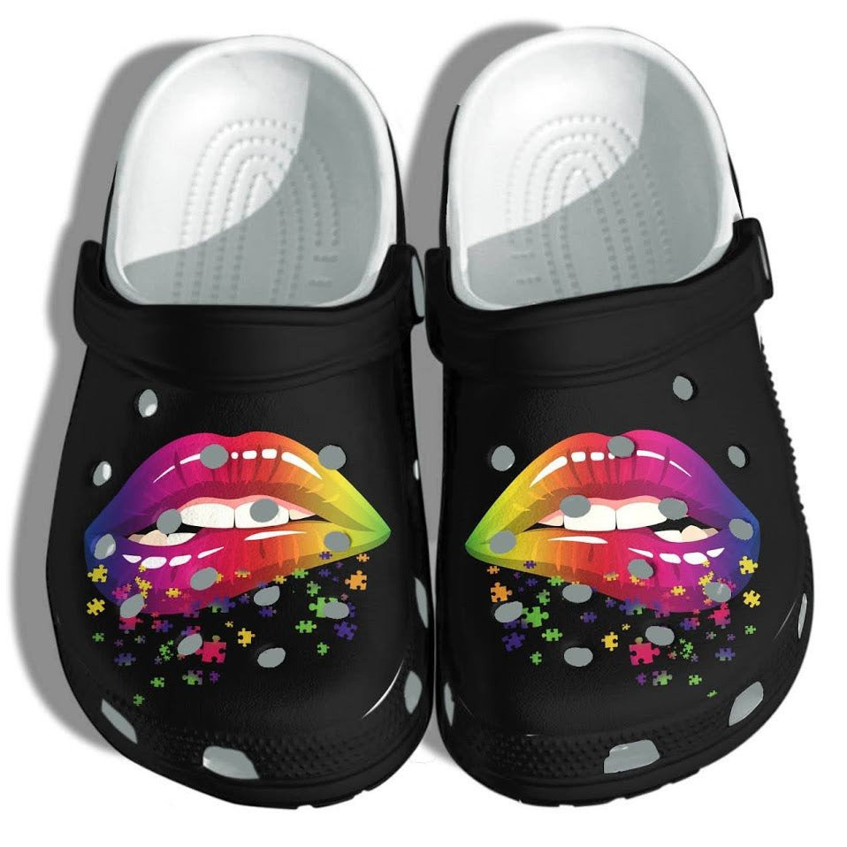 Lip Rainbow Puzzle Shoes - Autism Awareness Puzzle clogs Gifts