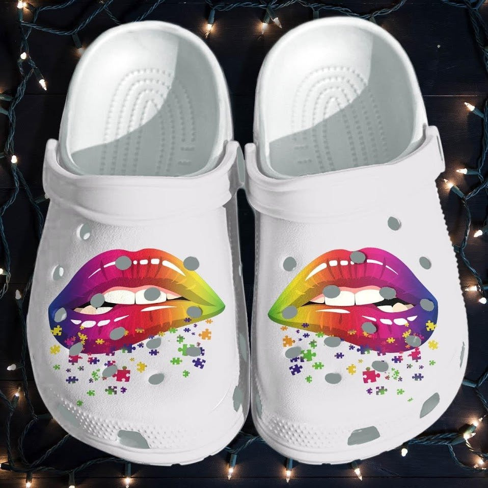 Lip Rainbow Puzzle Shoes Clogs For Autism Girls - Autism Awareness Puzzle Cute Outdoor Shoes