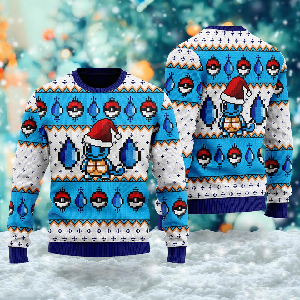 Little Turle Ugly Christmas Sweater, Blue Pocket Turtle Xmas Sweatshirt