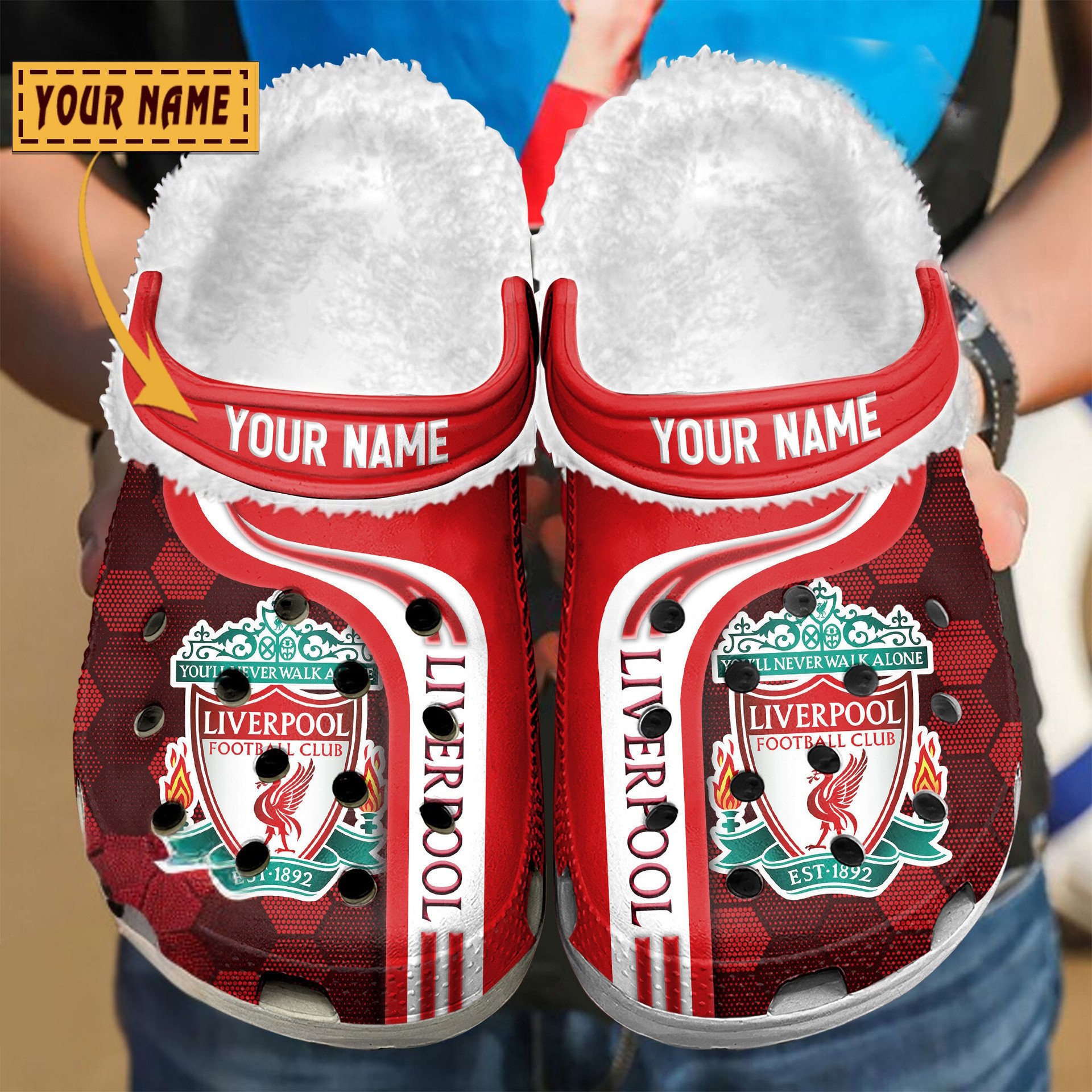 Liverpool EPL Crocs Crocband Fleece Lined Clogs Shoes Comfortable For Men Women and Kids In Winter