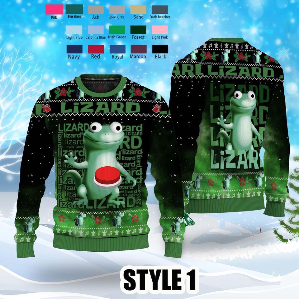 Lizard Button Meme Ugly Sweater, Viral Meme Lizard Christmas Sweater, Lizard Meme Sweater