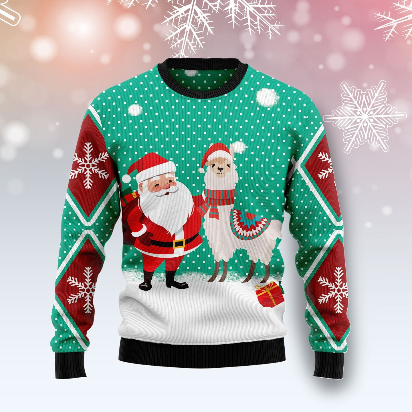 Llama And Santa Xmas Ugly Christmas Sweater Adult 3D Funny Matching for family