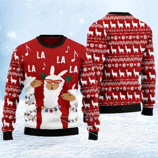 Llama Singing Christmas Ugly Sweater, Funny Animal Christmas Sweater, Cute Xmas Sweatshirt, Llama Lovers Gift - Image 8