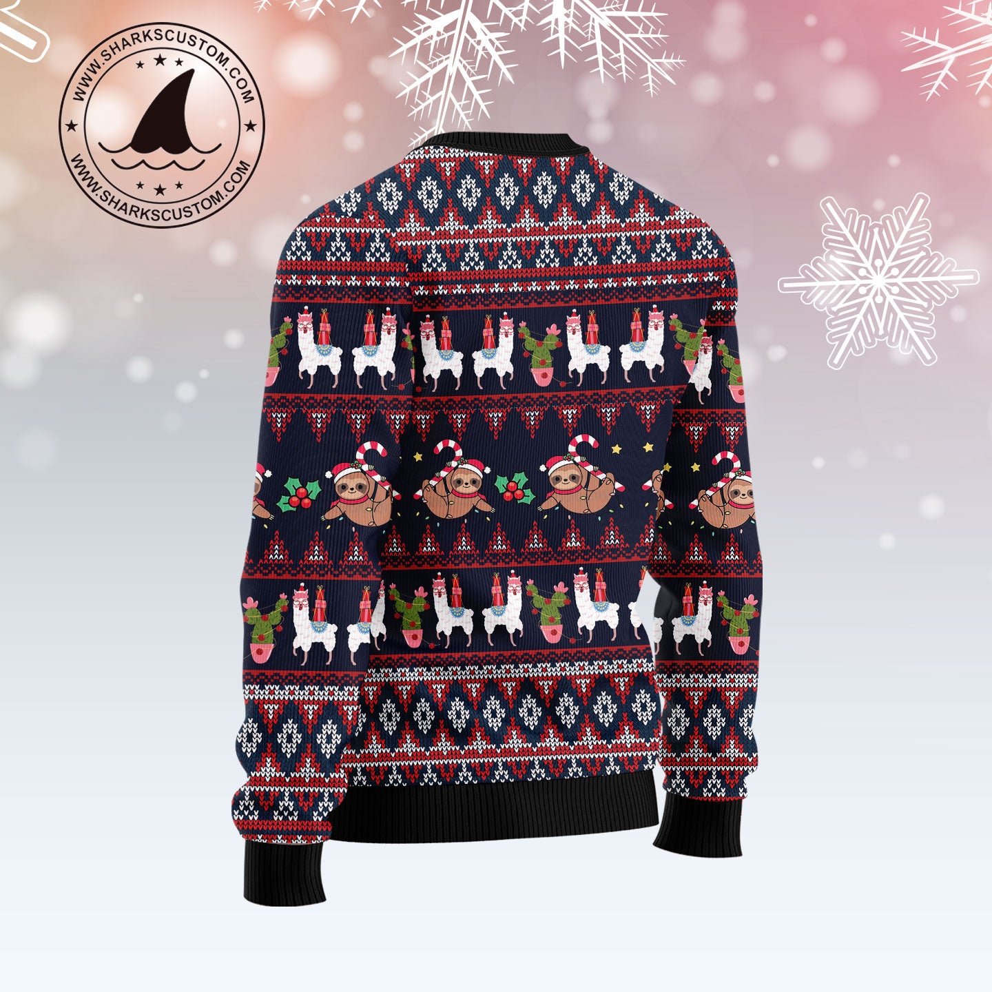 Llama Sloth Make Christmas Happy Again Ugly Christmas Sweater - Image 2