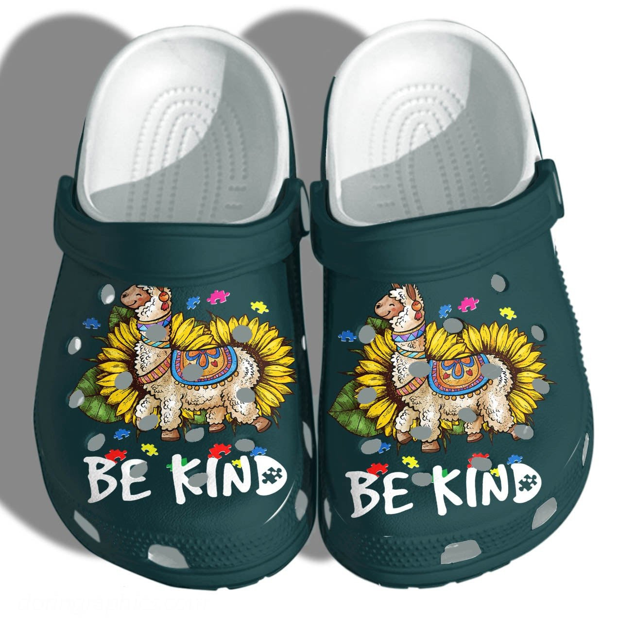 Llama Sunflower Merch Shoes Clogs - Llama Sunflower Be Kind Custom Shoes Clogs Gifts Autism Awareness 2022