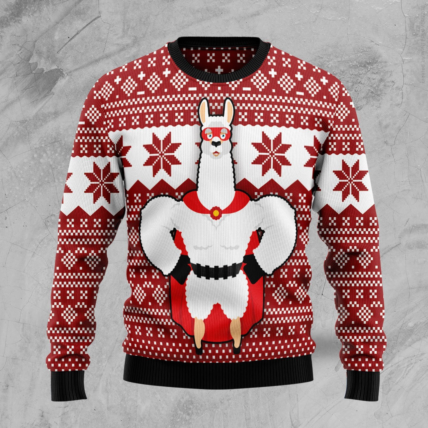 Llama Superhero Ugly Christmas Sweater Adult 3D Funny Matching for family