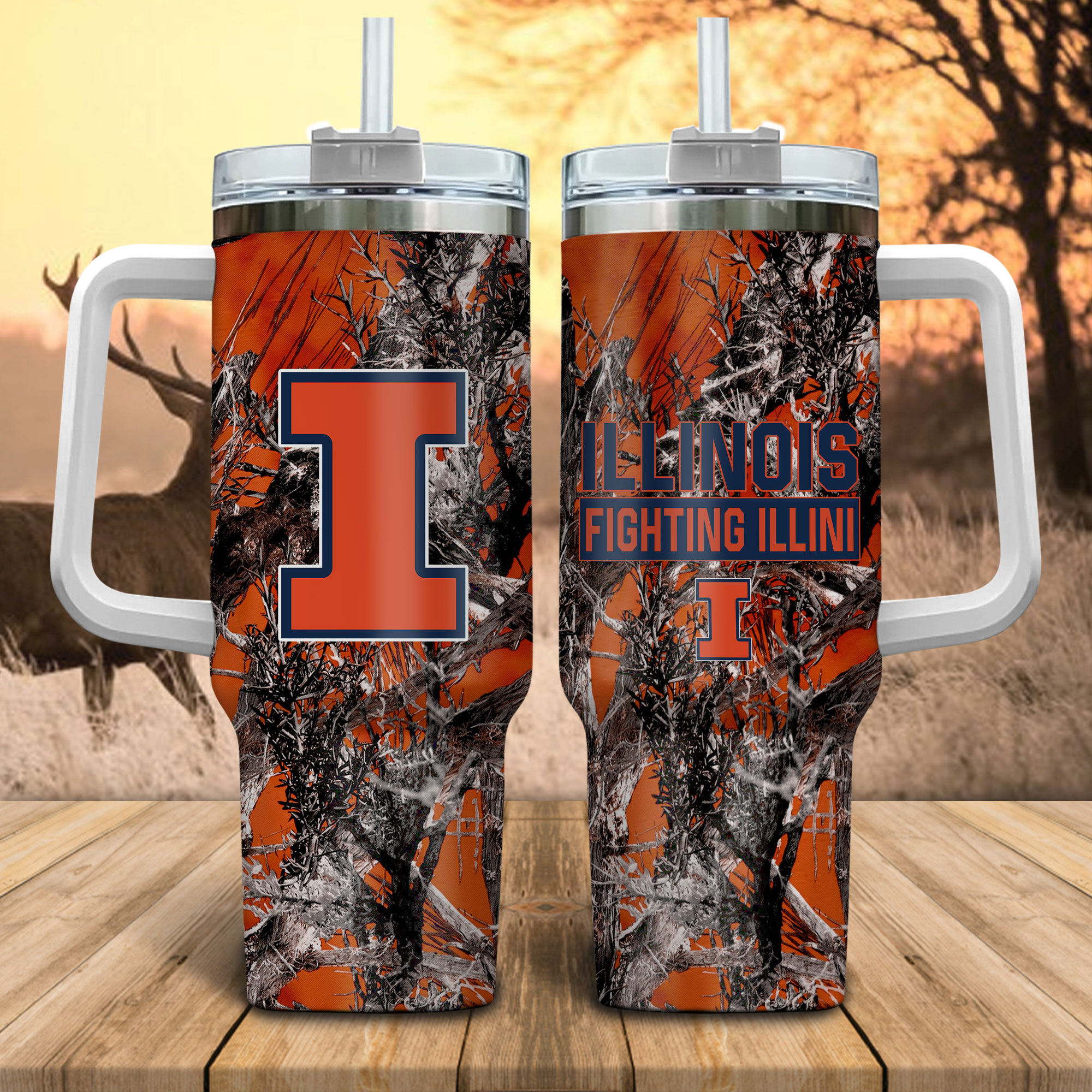llinois Fighting Illini NCAA Hunting Custom Stanley Cup 40 oz 30 oz Tumbler With HandleTVC230115
